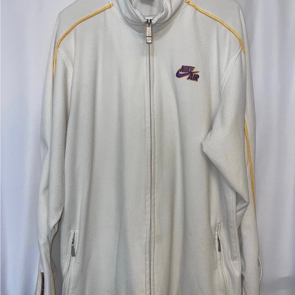Nike NBA Lakers White Jacket with Purple Logo and Yellow Accents